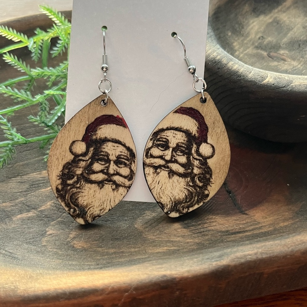 Santa Claus Wooden Earrings